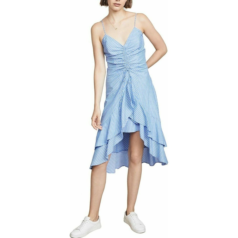 JOIE Spaghetti Strap Blue White Striped Hi Low Ruffle Hem EBERTA Dress TP01